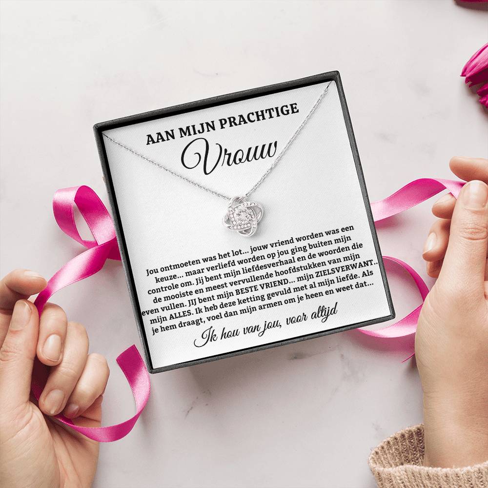 Aan Mijn Prachtige Vrouw - Jij Bent Mijn Liefdesverhaal - Love Knot Ketting - CustomLove.nl