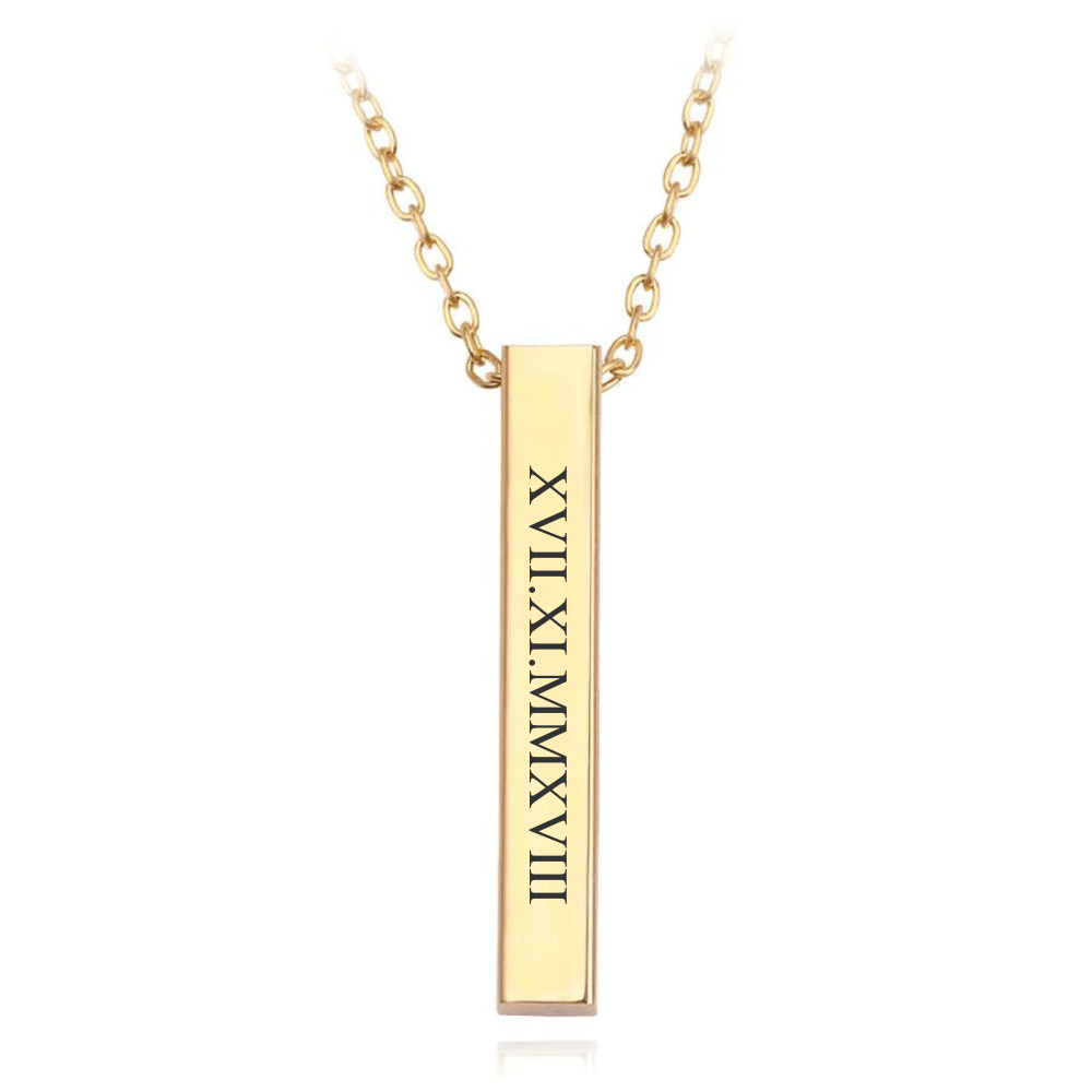 Gegraveerde Bar Ketting Met Romeinse Cijfers - CustomLove.nl